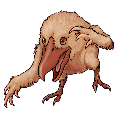 Illustration depicting a Nudrik, a flightless alien pest that resembles a bird.