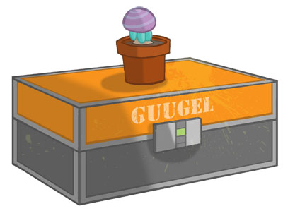 Illustration of a lockbox with a mushroom in a planter.